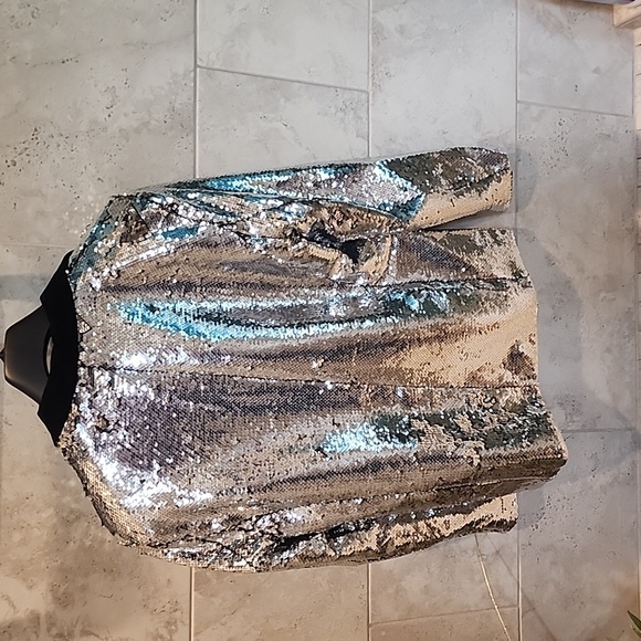 Silver sequence mens one button jacket Large Coofandy - Picture 2 of 4